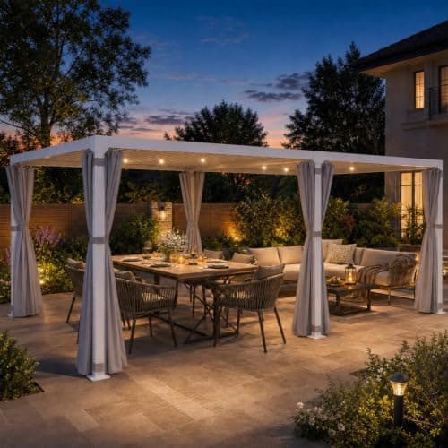 Aoodor 10x20 ft Louvered Pergola with Waterproof Curtains & Mosquito Netting