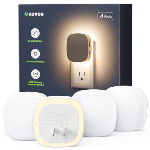 AUVON Plug-in LED Backlit Night Light with Motion Sensor & Dusk to Dawn Sensor (4 Pack)