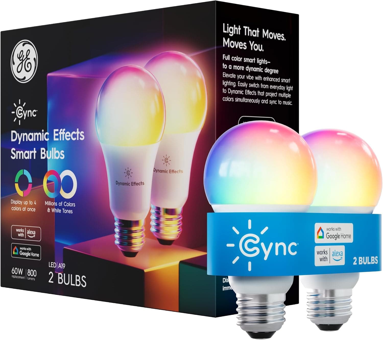 Cync Dynamic Effects A19 Smart LED Bulb, Full Color — Recommended per expert consensus
