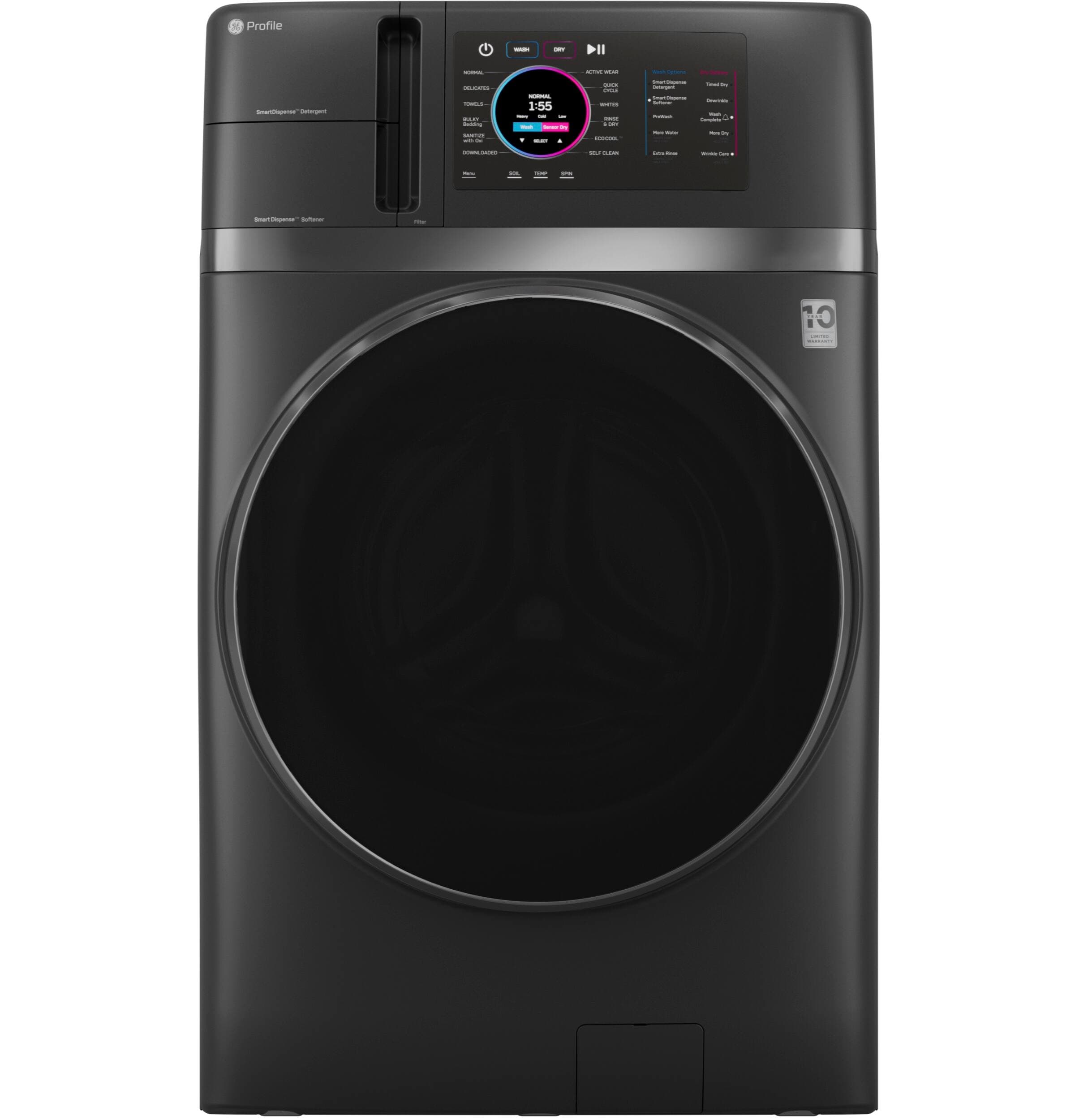 GE Profile UltraFast 4.8 Cu. Ft. High Efficiency Smart Front Load Washer and Electric Dryer Combo with Ventless Heat Pump - Carbon Graphite