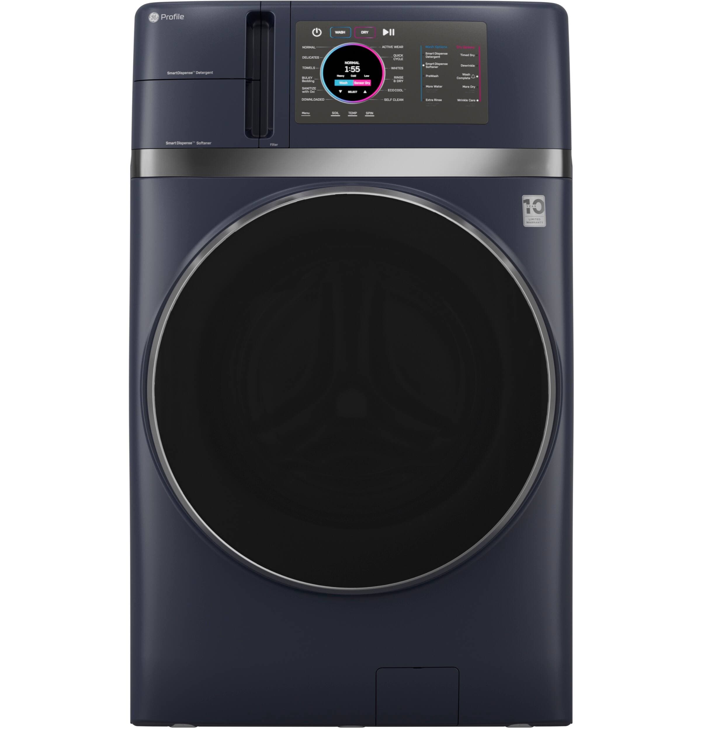 GE Profile - UltraFast 4.8 Cu. Ft. High-Efficiency Smart Front Load Washer and Electric Dryer Combo with Ventless Heat Pump - Sapphire Blue — Recommended per expert consensus