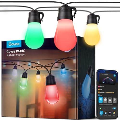 Govee Smart Outdoor String Lights H7029, 24ft RGBIC Outdoor Lights with 8 Dimmable LED Bulbs, IP65 Waterproof, Color Changing Warm White Lights with 47 Scene Modes for Patio, Backyard, App Control