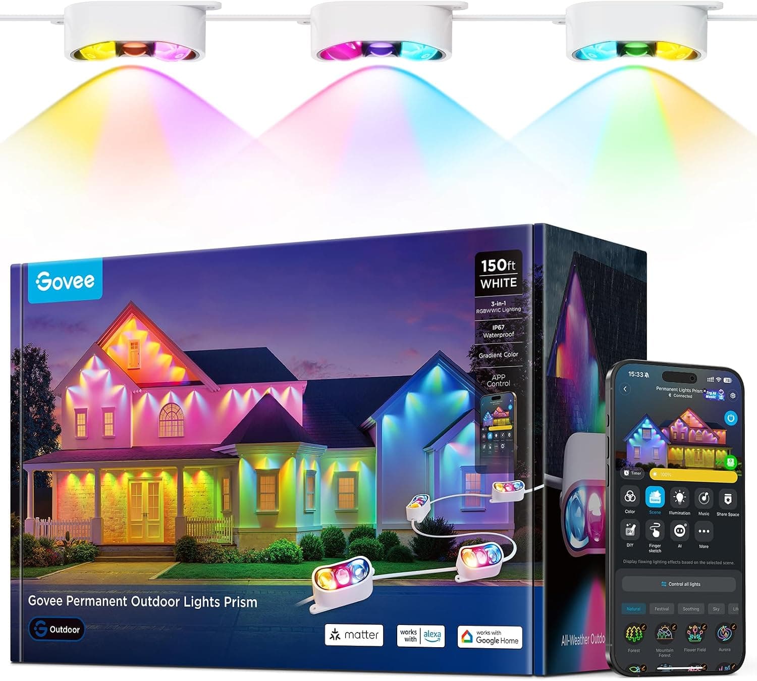 Govee Permanent Outdoor Lights Prism, 150ft — Recommended per expert consensus