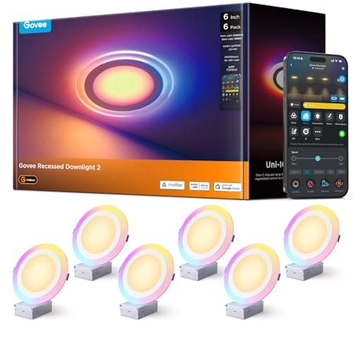 Govee Smart Recessed Lighting 6 Inch RGBIC Matter Canless LED Downlight (6-Pack)