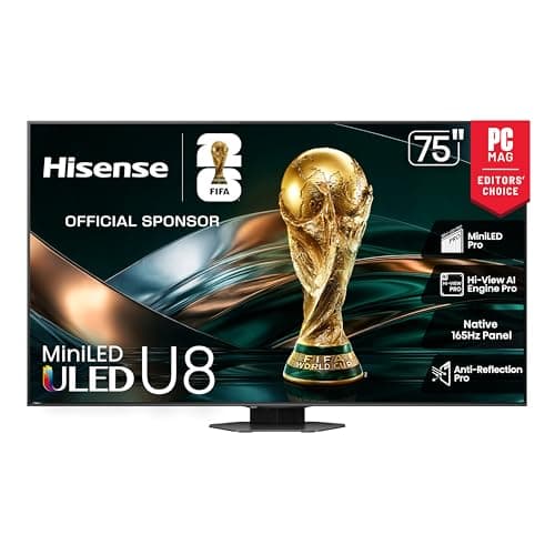 Hisense 75" U8 Series ULED Mini-LED 4K UHD Smart Google TV (75U8QG) - QLED, Native 165Hz, VRR 288, Up to LD5600, 5000 Nits, HDR10+, Dolby Vision IQ · Atmos, IMAX Enhanced, 4.1.2 Ch Audio