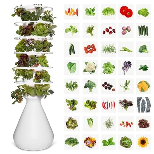 Lettuce Grow Farmstand Large Hydroponic Tower Planters, 6 Ft 7 in Vertical Planter Herb Garden Planter Hydroponics Growing System with Glow Rings Plus 36 Seedling Credits