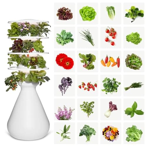 Lettuce Grow Farmstand Medium Starter Kit with Glow Rings + 24 Seedling Credits | 4 ft 10 in Vertical Hydroponic Garden Tower | Self-Watering Indoor & Outdoor Growing System for Herbs & Greens