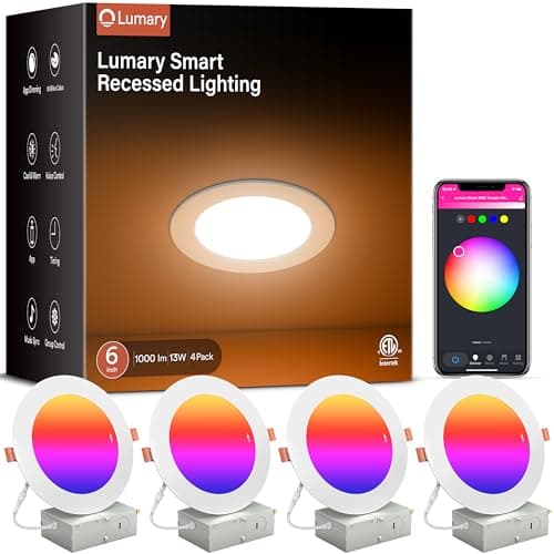 Lumary Smart Canless Recessed Lighting 6 Inch RGBWW LED Downlight with J-Box (4-Pack, ETL Listed)