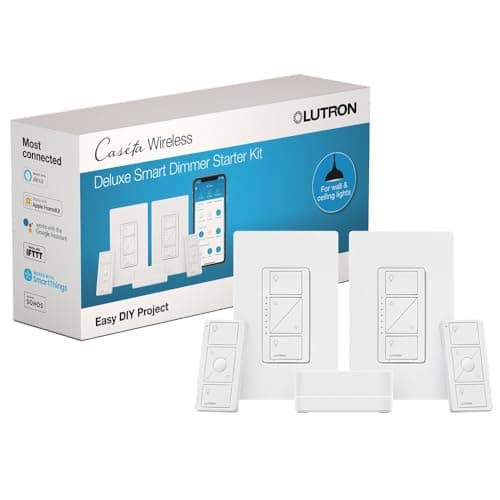 Lutron Caseta Deluxe Smart Dimmer Switch Kit (P-BDG-PKG2W-A) — 2 Dimmers, 2 Pico Remotes, 2 Wallplates & Smart Hub