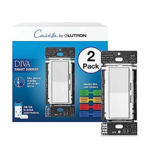 Lutron Caseta Diva Smart Dimmer Switch, 2-Pack (DVRF-6LS-WH-2) — Hub Required, No Neutral