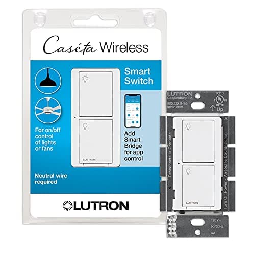 Lutron Caseta Original Smart Light Switch (Lutron Smart Hub Required), for Home, LED Lights, and Fans, 6 Amp, Single-Pole/3-Way, Neutral Required, PD-6ANS-WH, White — Good Value per expert consensus