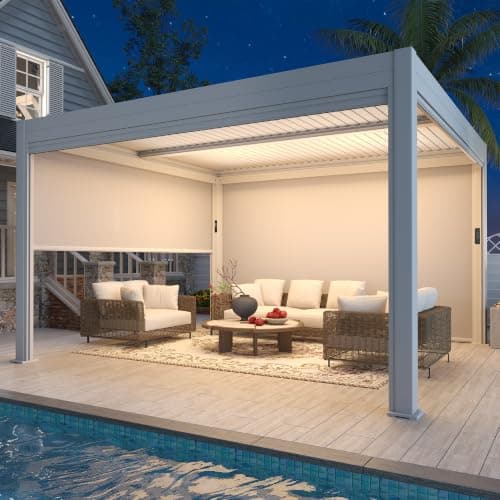 MELLCOM 10x13 ft Motorized Louvered Pergola with Solar/Electric LED and Side Screens โ Recommended per expert consensus