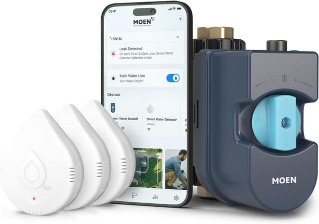 Moen Flo 3/4-Inch Smart Water Shutoff with 3 Smart Water Detectors