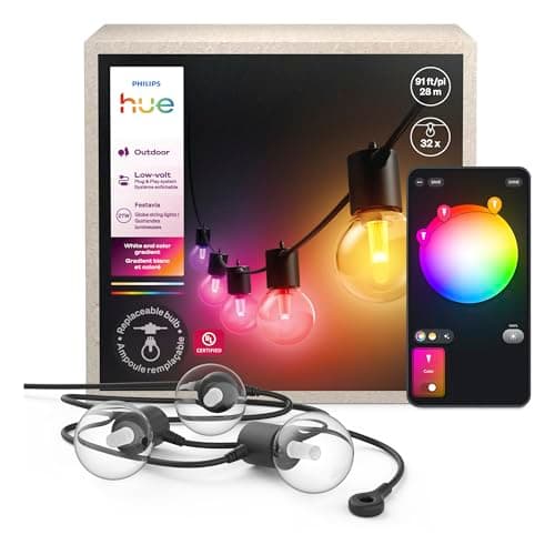 Philips Hue Festavia Globe Outdoor String Lights, White and Color Ambiance, 91ft, 32 Bulbs, Dimmable, Control with Hue App, Compatible with Alexa, Google Assistant, Apple Home
