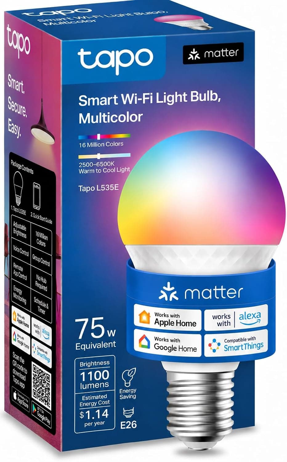 Tapo Matter-Certified Dimmable RGBW Smart Light Bulb, Tapo L535E — Must Buy per expert consensus