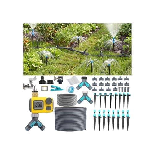 TRJZWA 100FT Drip Irrigation System Kit with Smart Water Timer