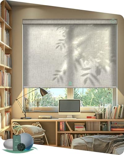 Yoolax Motorized Blinds with Remote, Light Filtering Smart Blinds Work with Alexa, Google, Automatic Roller Shades for Windows, Custom Electric Shades for Living Room Office (Linen Beige)