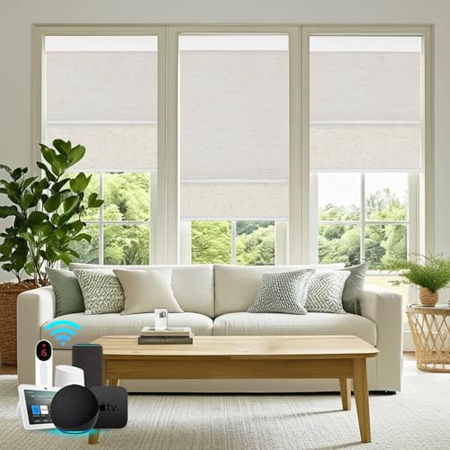 Bringnox Motorized Dual Shades, Smart Wi-Fi Blackout & Sheer Shades, Remote/App/Voice Control for Easy Light & Privacy