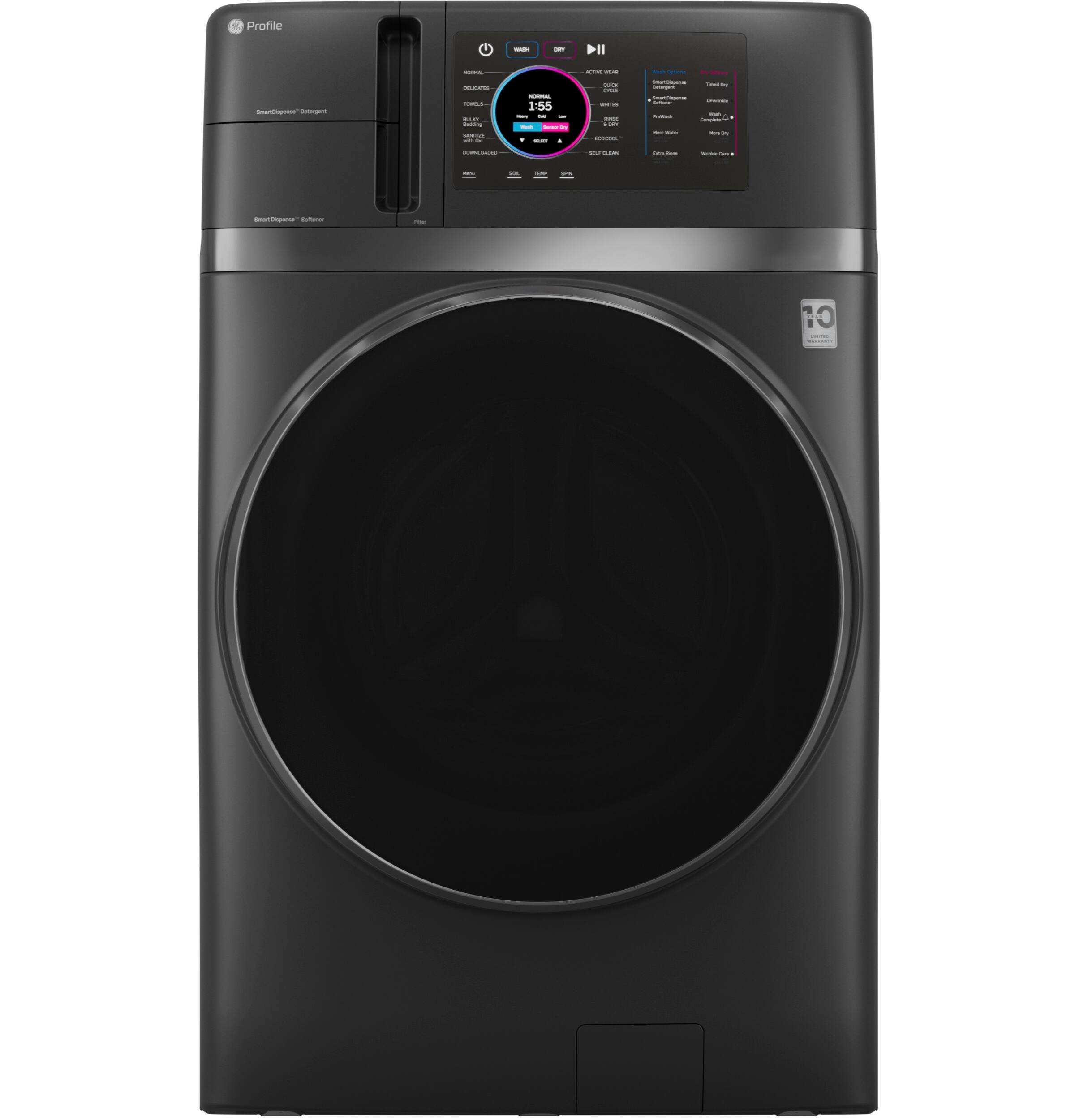 GE Profile UltraFast 4.8 Cu. Ft. High Efficiency Smart Front Load Washer and Electric Dryer Combo with Ventless Heat Pump - Carbon Graphite