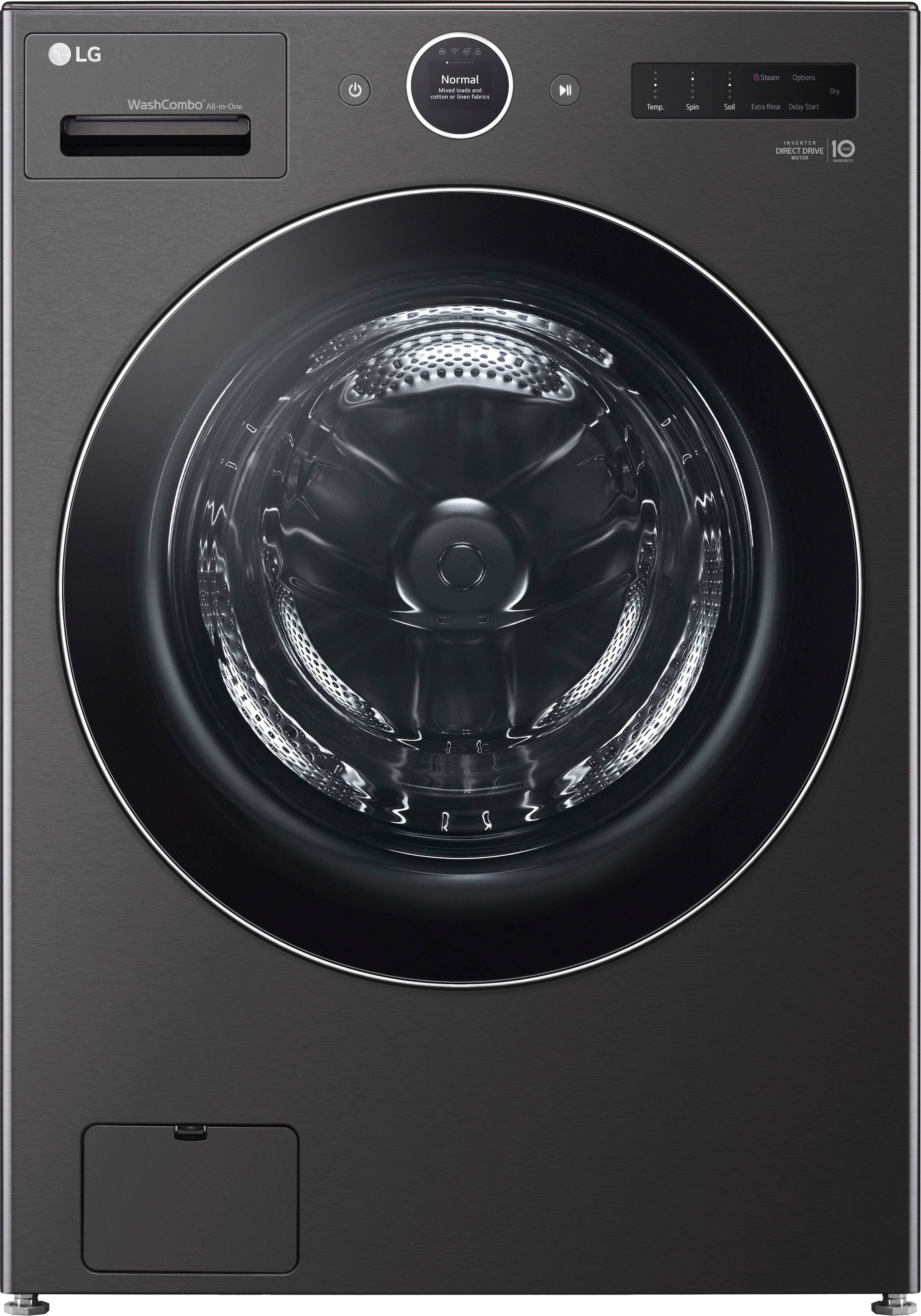 LG 5.0 Cu. Ft. HE Smart Mega Capacity All-in-One Electric Washer/Dryer WashCombo with Steam and Ventless Inverter Heat Pump - Black Steel